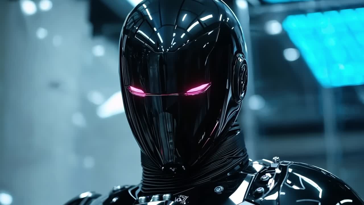 un hombre en un traje negro con ojos rojos en una habitación oscura