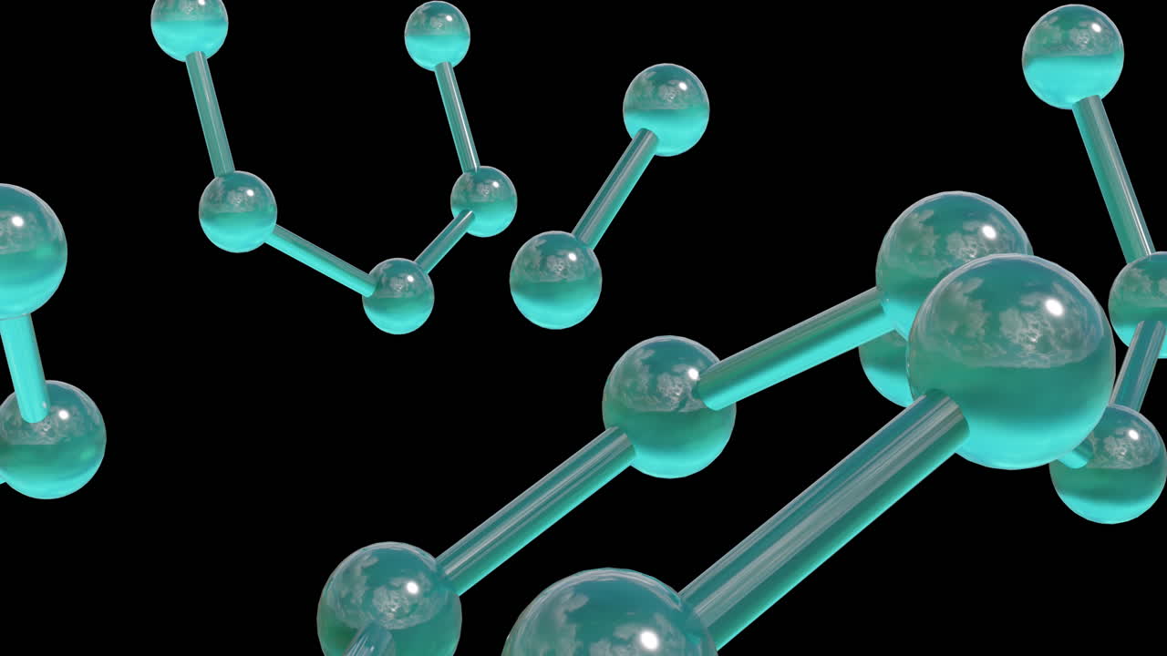 검은 바탕에 있는 분자 네트워크의 3d 마이크로의 애니메이션