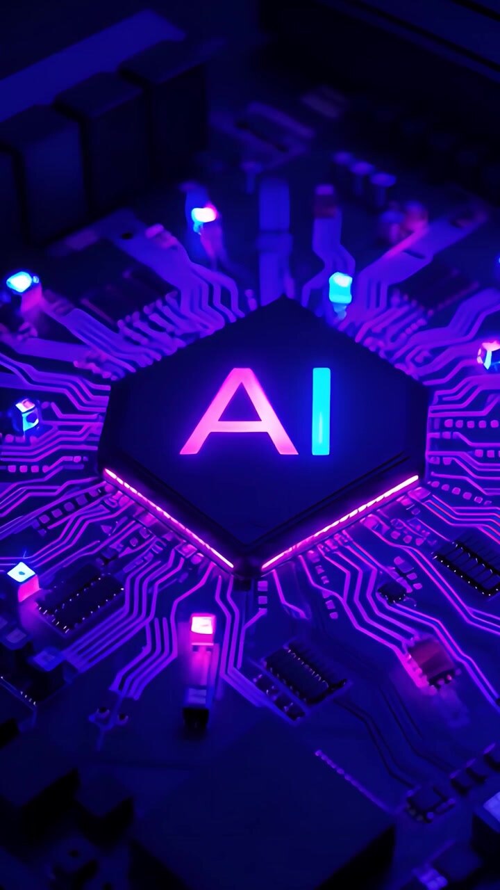 Sfondo Tecnologico Futuristico con Scheda Madre e Chip AI 4K