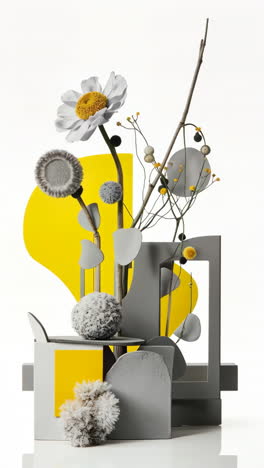 Abstract Floral Composition with White Flower and Geometric Shapes