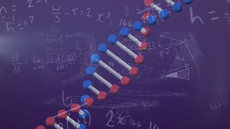 Animation-of-data-processing-and-dna-strand-on-blue-background