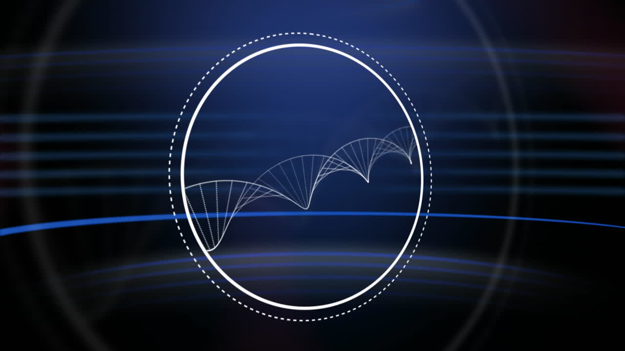 보라색 배경에 dna 구조를 둘러싼 원