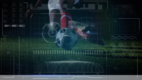 animation of data processing on screen over football player