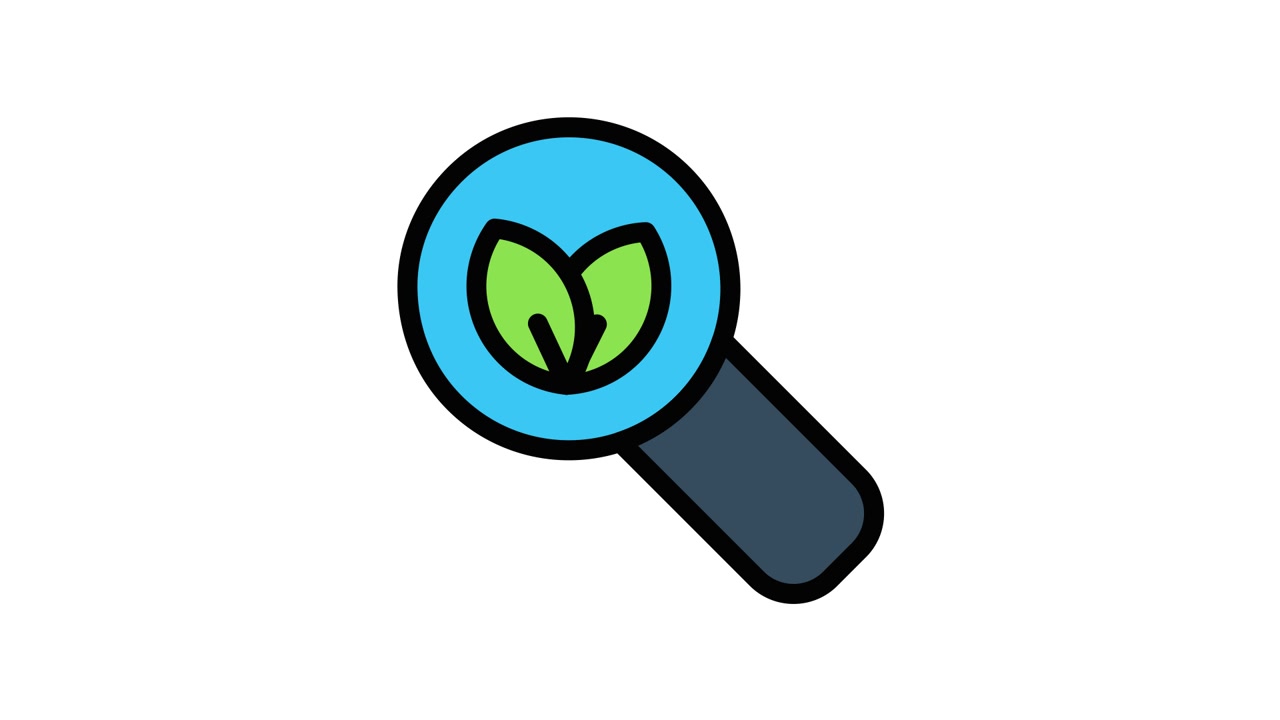 Animated Magnifying Glass Icon with Green Leaves