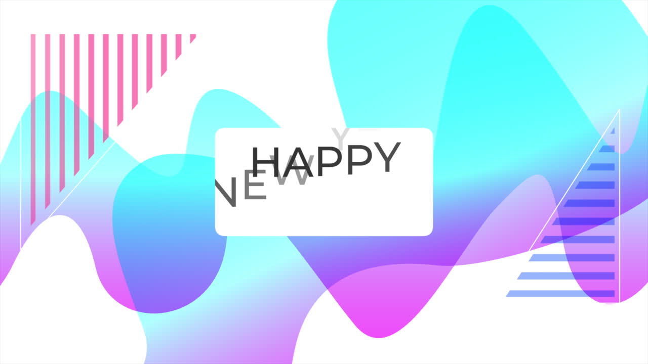 애니메이션 텍스트 새해 복 많이 받으세요 및 모션 추상적 인 기하학적 모양 멤피스 배경 6