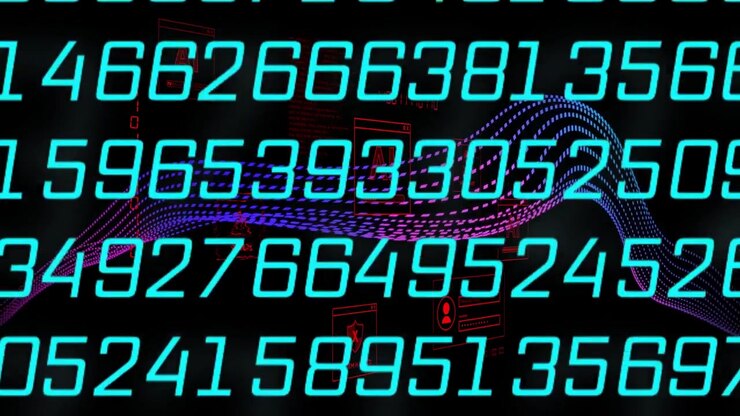Luminous dotted ribbon undulating after teal digit surge, revealing red holographic UI panels