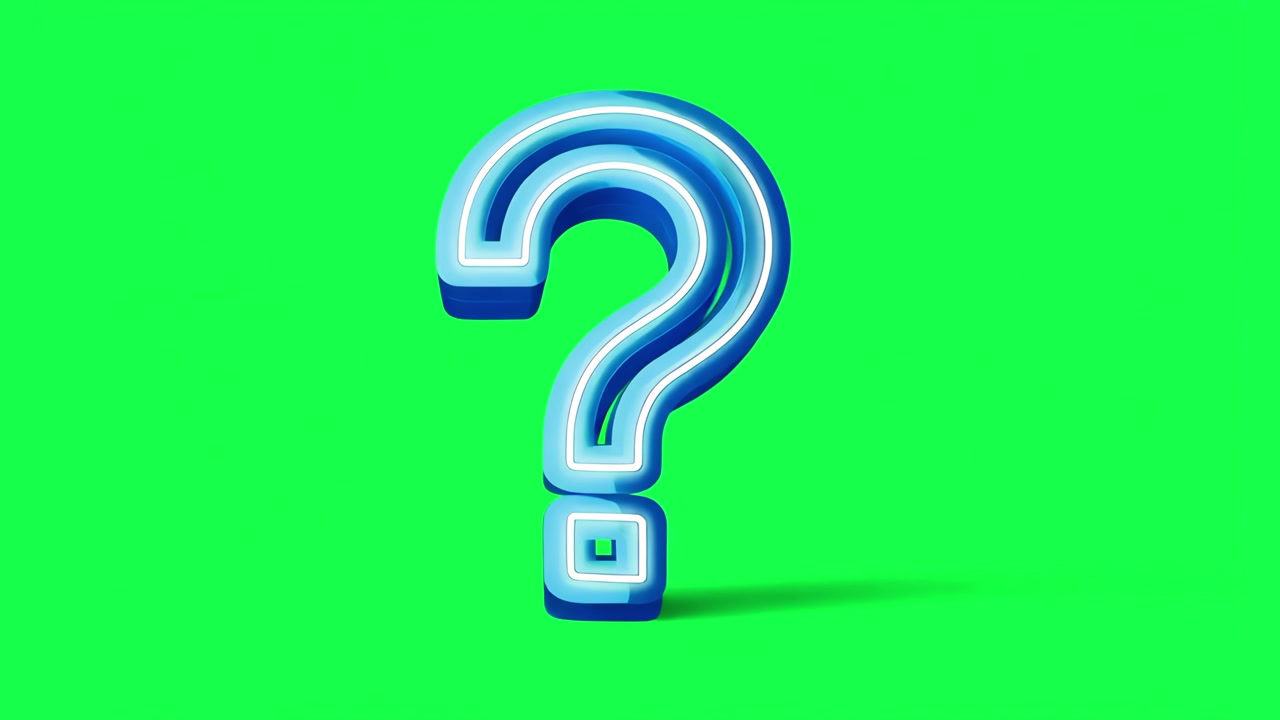 Neon question mark animation, transparent 4K video, green screen