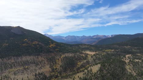 aerial pull back from beautiful mountain scenery of rocky mountain national park, colorado