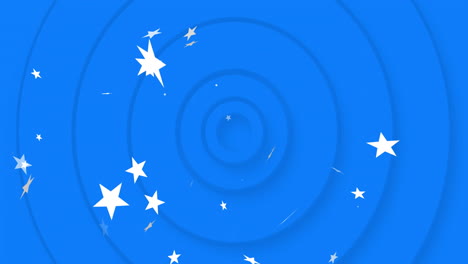 animation of white stars over circles on blue background