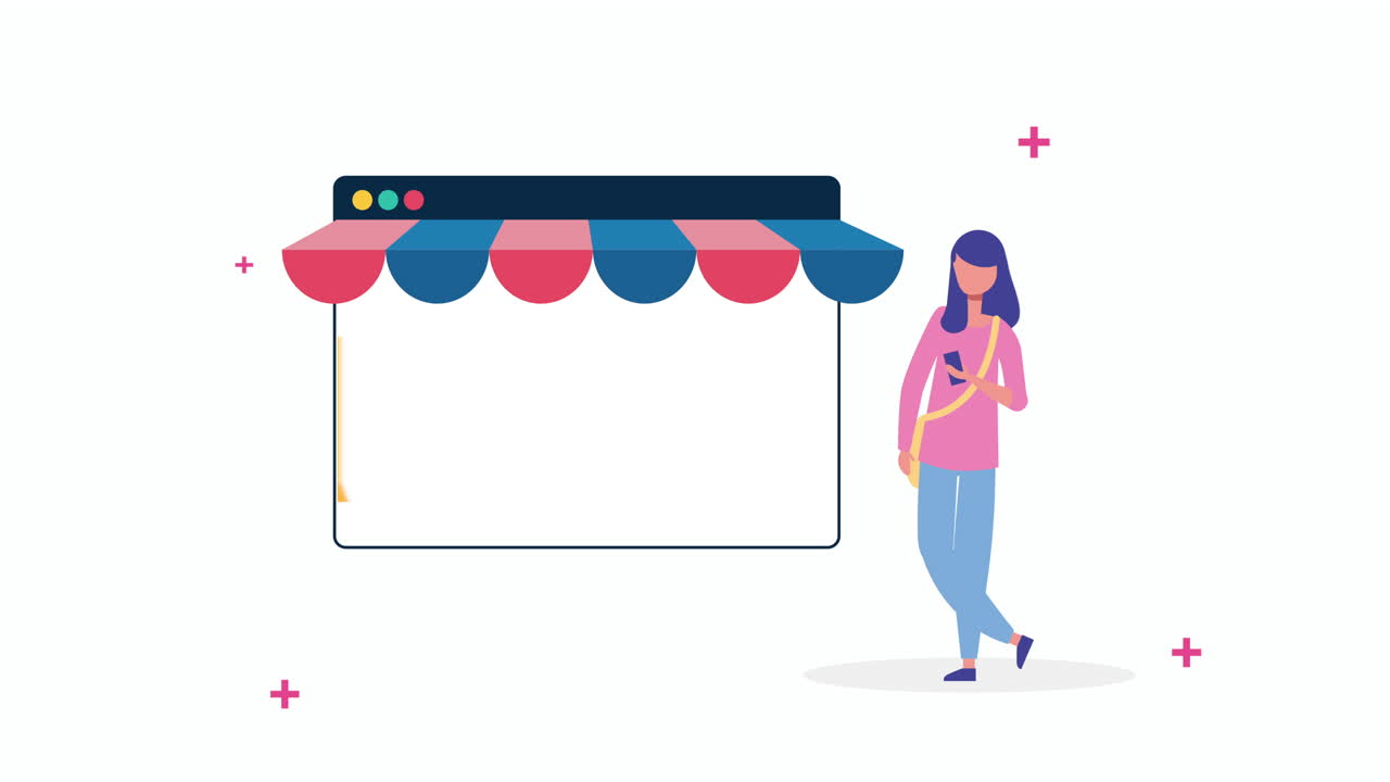 웹 페이지 템플릿을 가진 젊은 여성