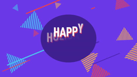 vibrant geometric happy holidays greetings in purple, blue, and orange