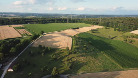 aerial view of agricultural fields and countryside landscape