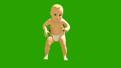 un niño pequeño bailando contra una pantalla verde. animación de renderización 3d de niños pequeños bailando. animación en bucle.