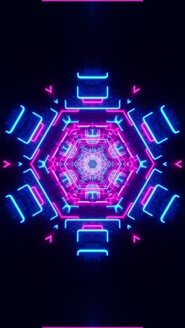kaleidoscope corridor with purple and blue neon lights. looped animation vertical