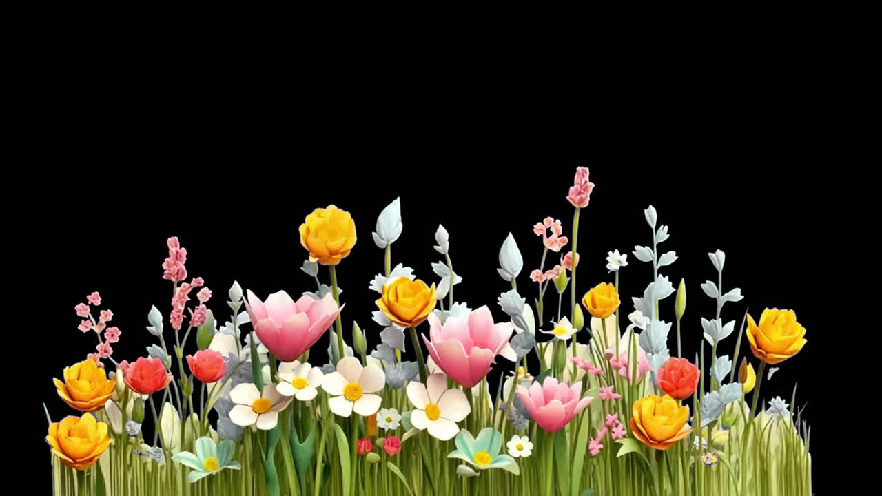 Fargerike vårblomster som blomstrer vakkert animert overlegg, gjennomsiktig 4K-video, alfakanal