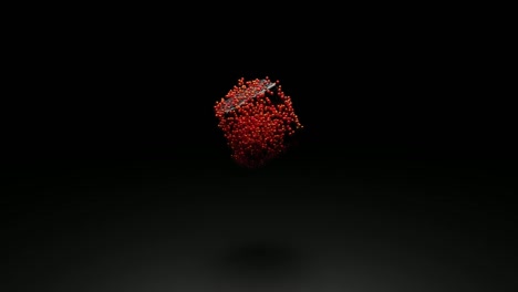 rendering 3d abstracto de un cubo con esferas rojas y naranjas