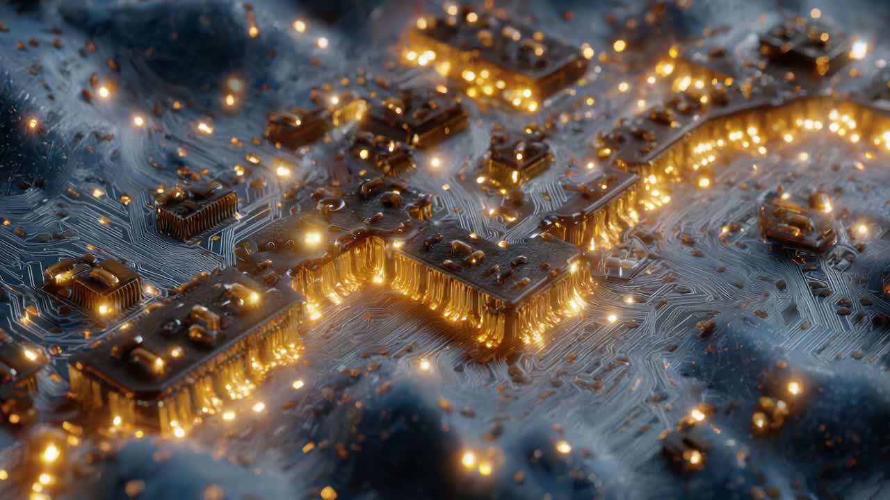A Stunning Close-Up of a Futuristic Circuit Board, Illuminated with Glowing Nodes and Complex Patterns, Showcasing the Intricate Design and Technology of Advanced Electronics