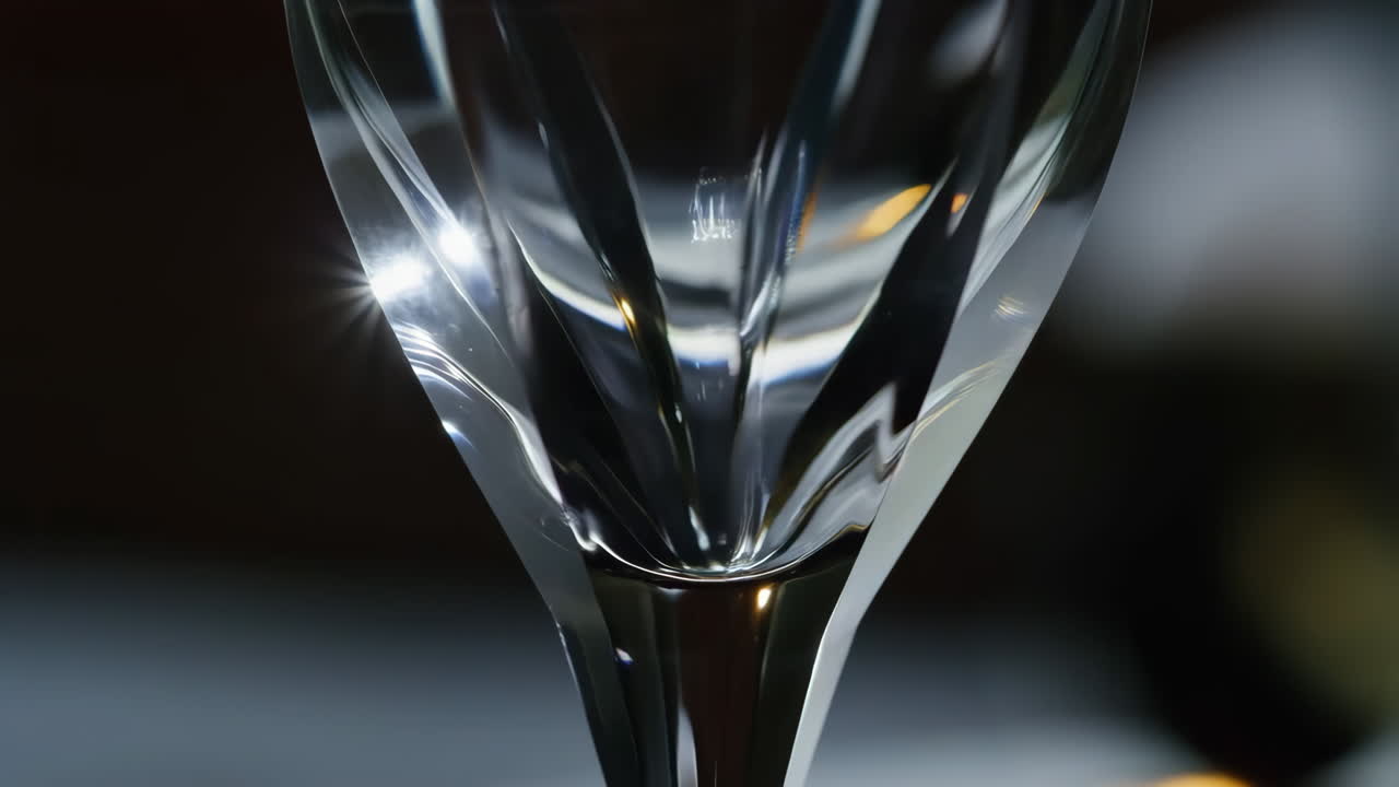 Close-up of a Faceted Glass with Light Reflections