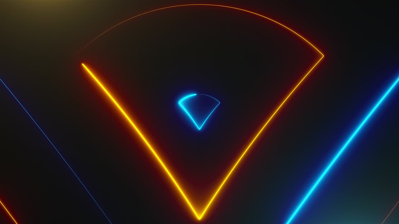 muchos triángulos de neón en el espacio, telón de fondo generado por computadora abstracta, renderizado en 3d