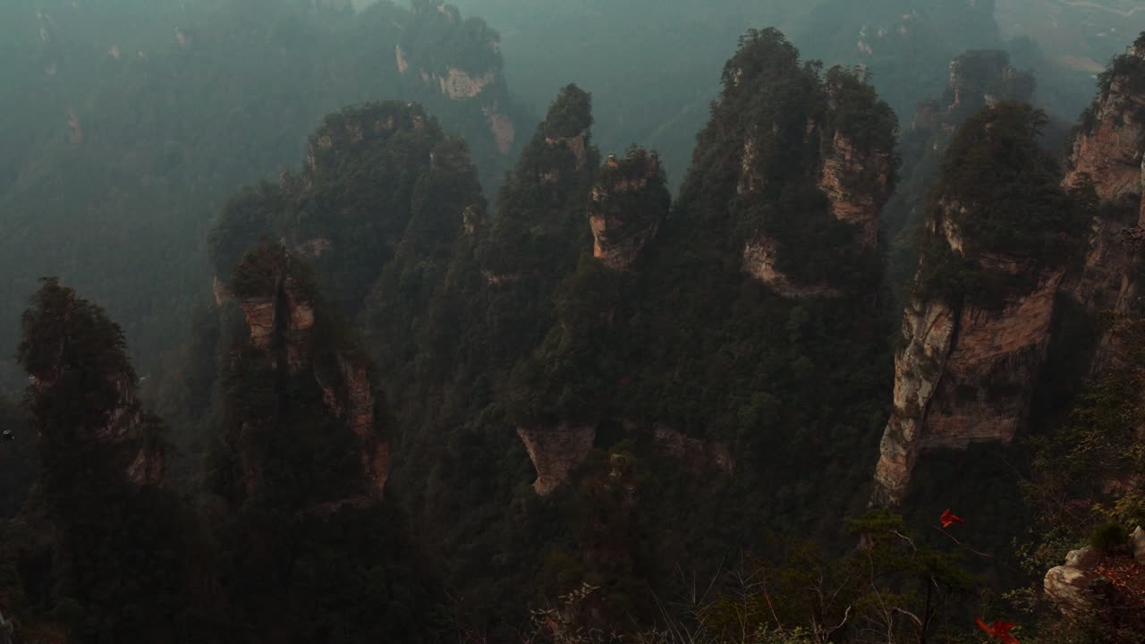 Wide View of the Zhangjiajie Karst Peaks and Cliffs in China