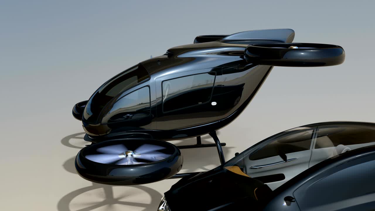 자율주행 자동차에서 이륙하는 여객 드론