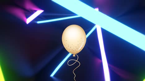 Animation-of-balloon-over-geometrical-neon-shapes-on-dark-background