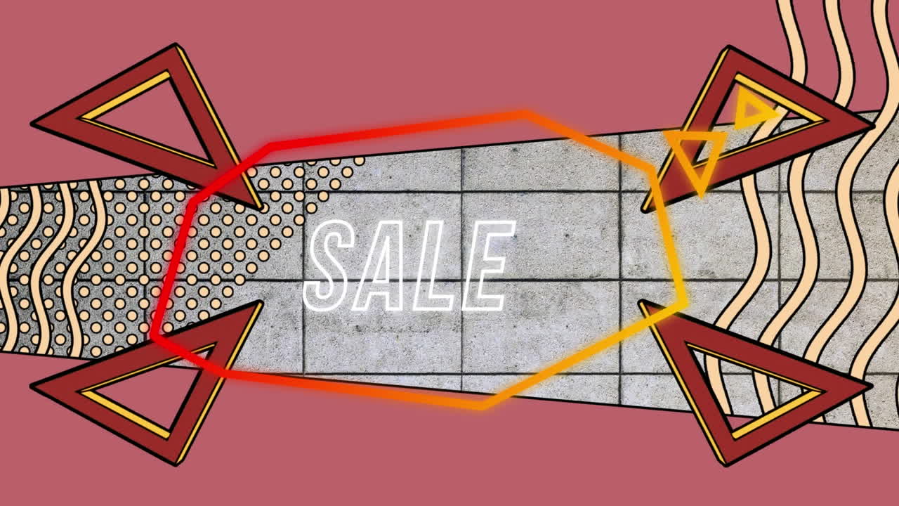 추상적인 배경 위의 레트로 스피치 버블에서 판매 텍스트의 애니메이션