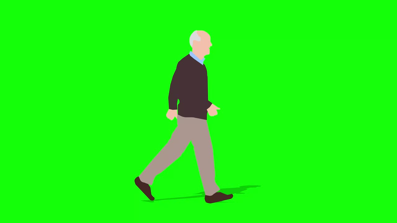 기 노인 만화 애니메이션 루프 애니메이션 (4k 비디오) 초록색 배경은 배경 투명한 사용.