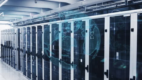 animation of squares and globe over server room