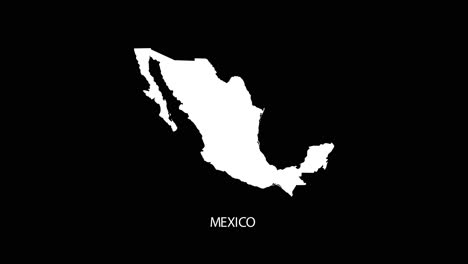 digital revealing and zooming in on mexico country map alpha video with country name revealing background | mexico country map and title revealing alpha video for editing template conceptual