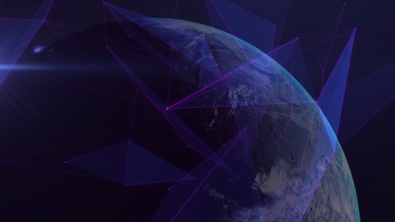 Digital animation of network of connections against spot of light over globe