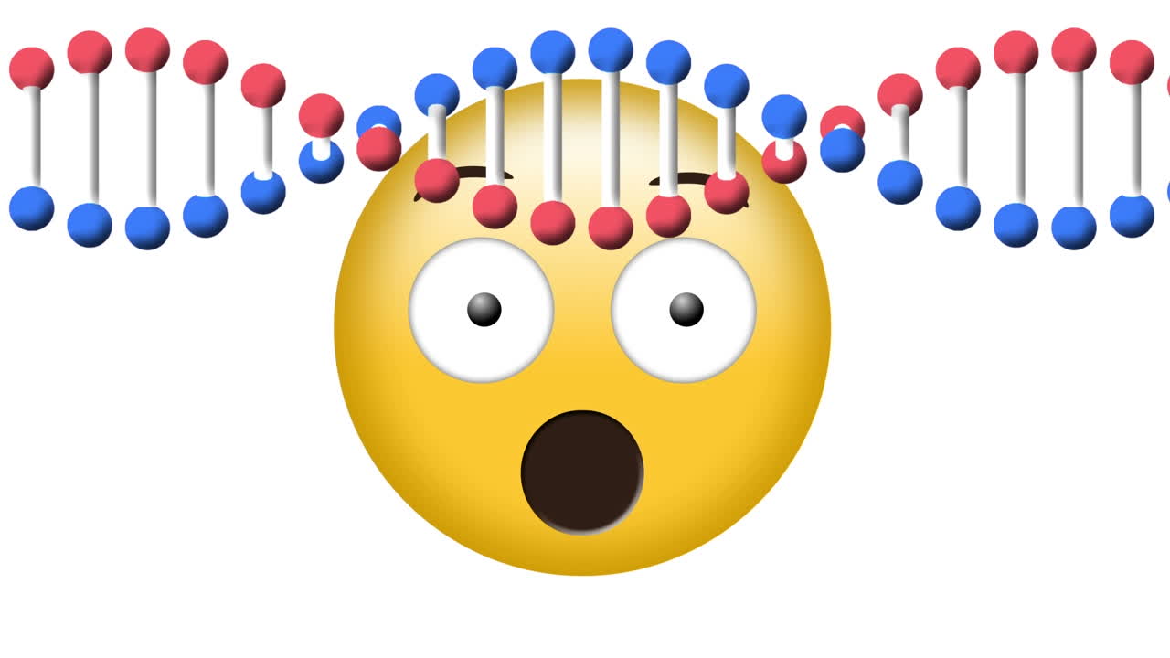 하 배경 위에 놀라운 이모티콘 위에 dna 사슬의 애니메이션