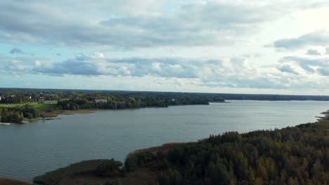 fly over tuusula lake on a sunny day, finland europe