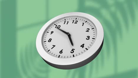 Animation-of-clock-moving-fast-on-green-background