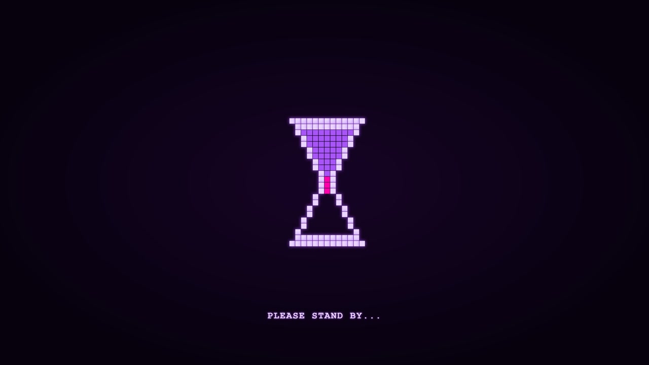 Pixel Art Hourglass Animation with Please Stand By Text