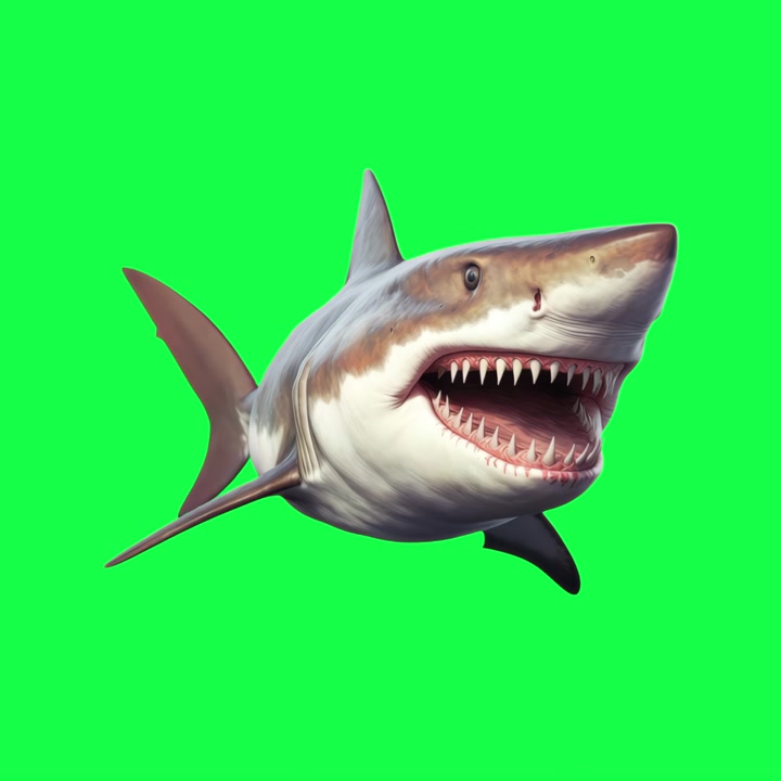 Great White Shark Swimming Against a Green Screen Background