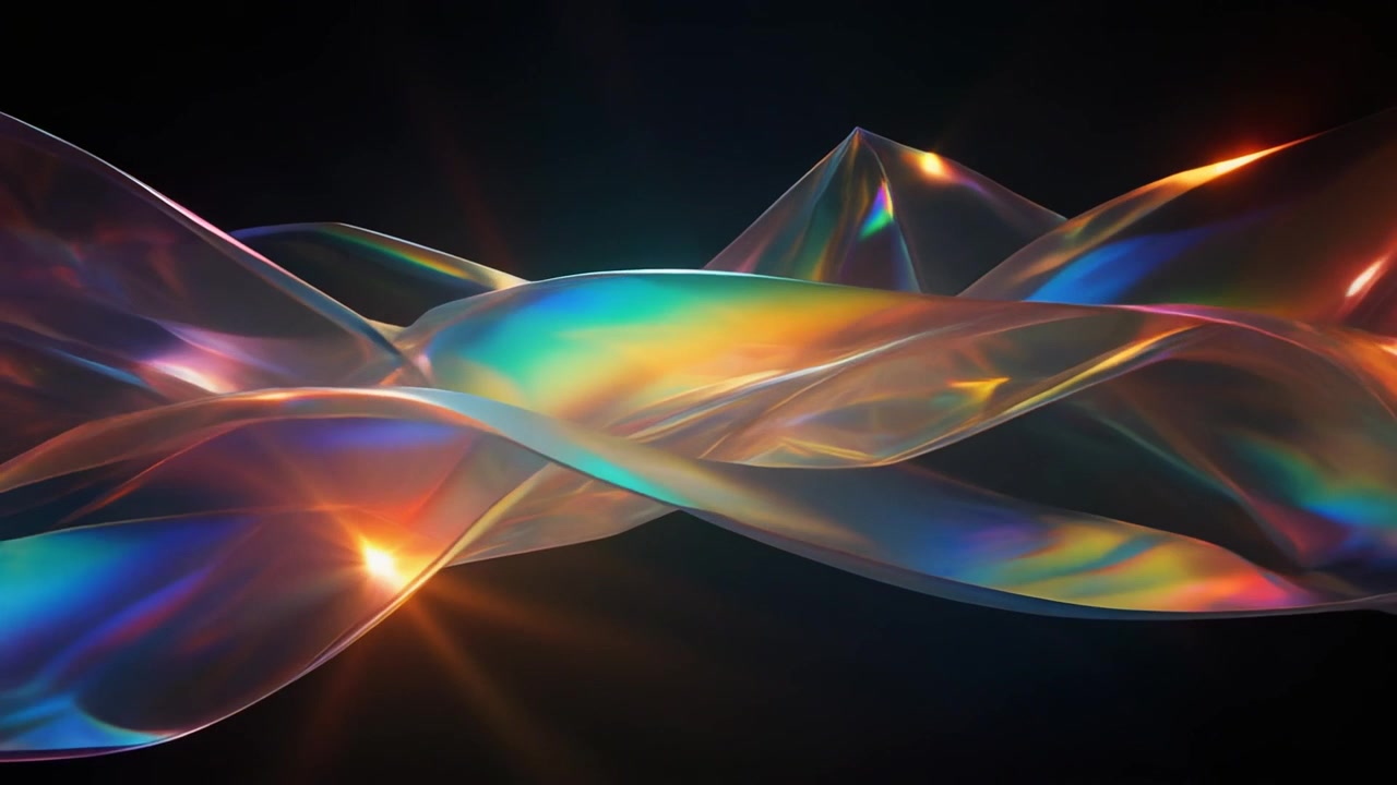 Abstract Iridescent Flowing Fabric Waves on Dark Background