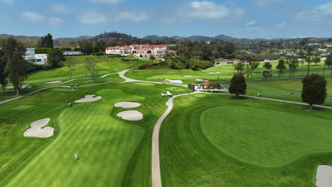 aerial view of a plane emergency landed on a golf course in sunny los angeles,