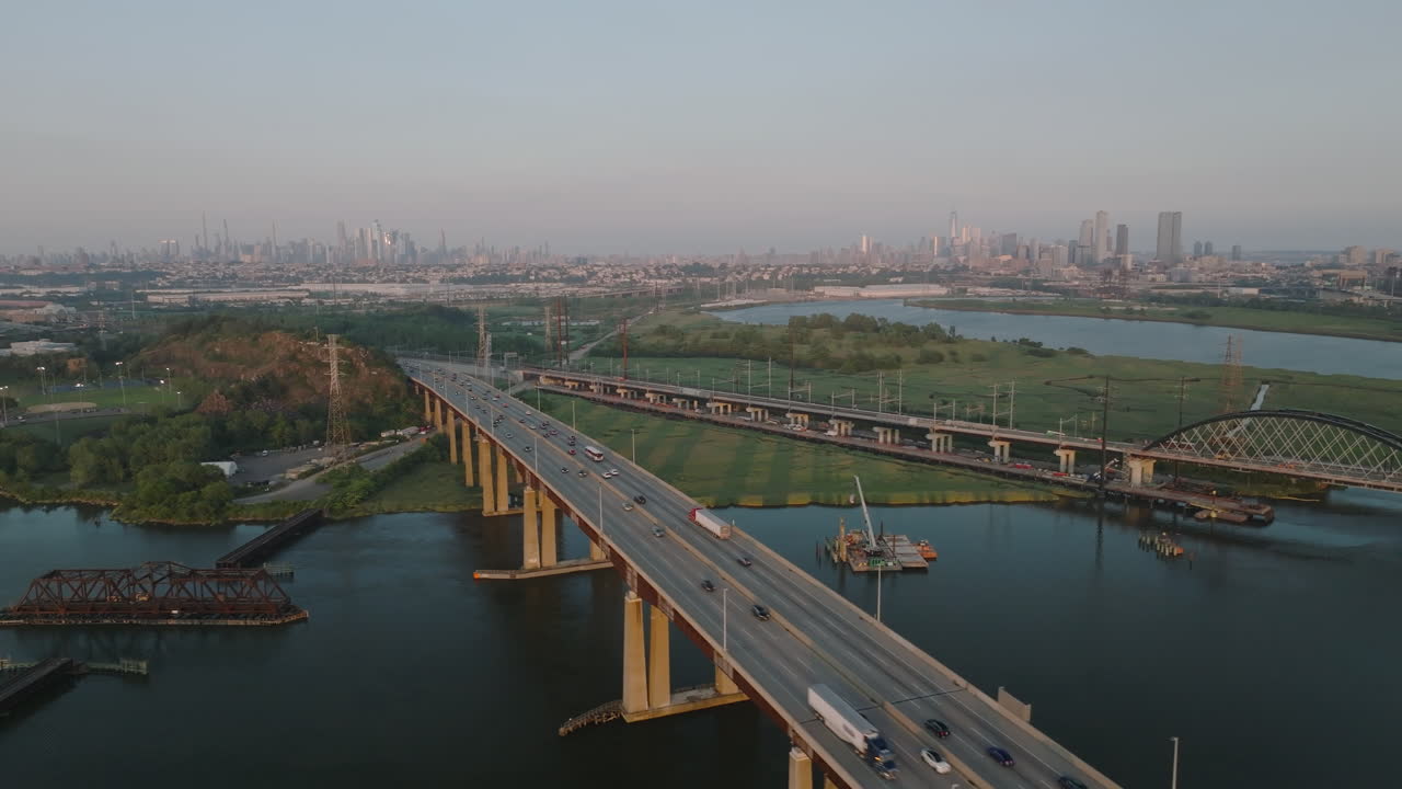 Aerial view of freeway traffic in New Jersey