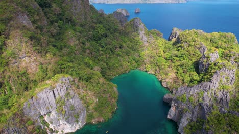 4k drone video of big lagoon, a popular tourist destination near el nido in palawan, philippines