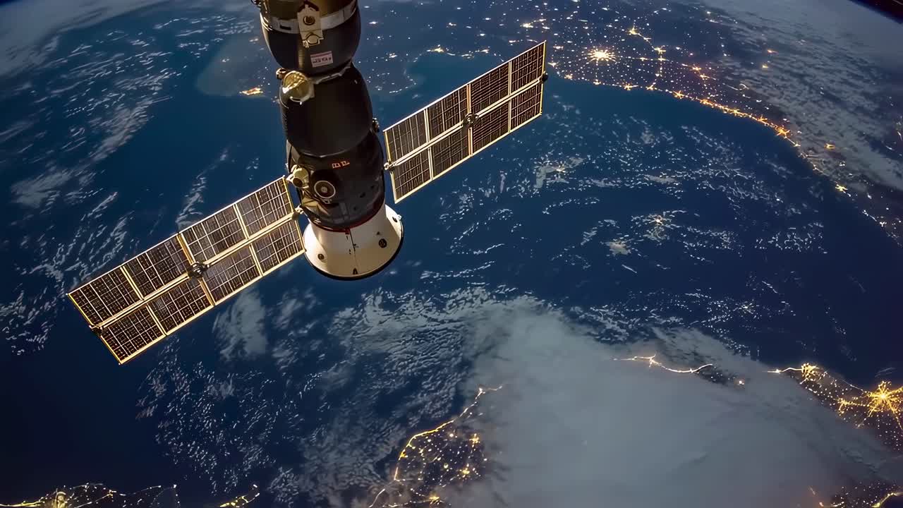 Live view from space showcases Earth's beauty and brilliance at night with satellite in focus above the ocean