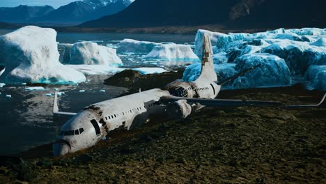 old broken plane on the beach of iceland