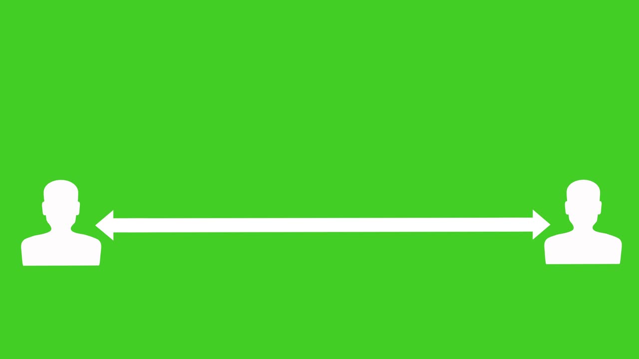 사회적 거리를 지키는 표지판 - 녹색 화면 배경에 사회적 거리를 유지하는 애니메이션 만화 표지판