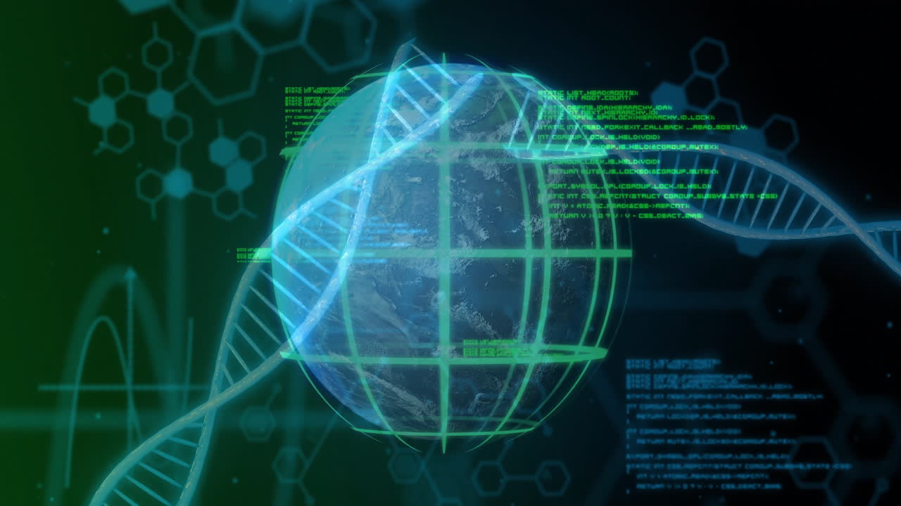animación de globos y cadenas de adn en el procesamiento de datos