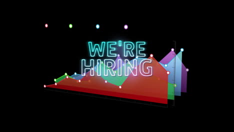 We''re-Hiring-text-animation-over-colorful-data-graph-on-black-background