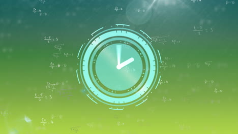 Animación-De-Reloj-Con-Ecuaciones-Matemáticas-Sobre-Fondo-Verde