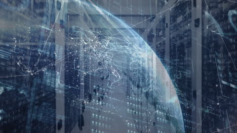 animation of data processing and digital information flowing through network on the earth