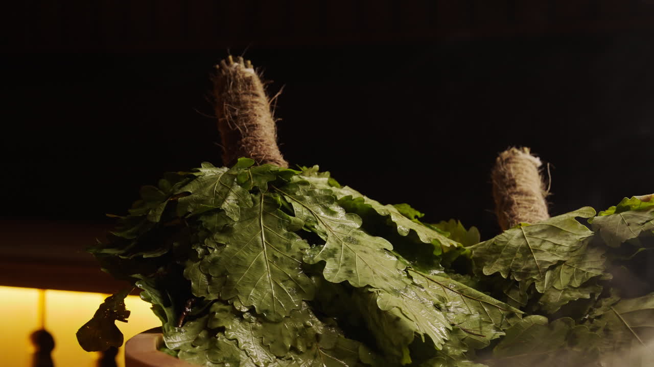Wet Oak Branches in Sauna