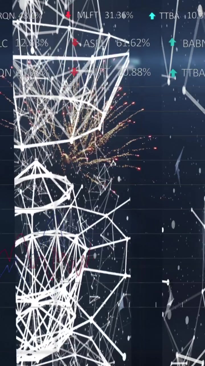 Animation af databehandling og forbindelsesnetværk på sort baggrund.