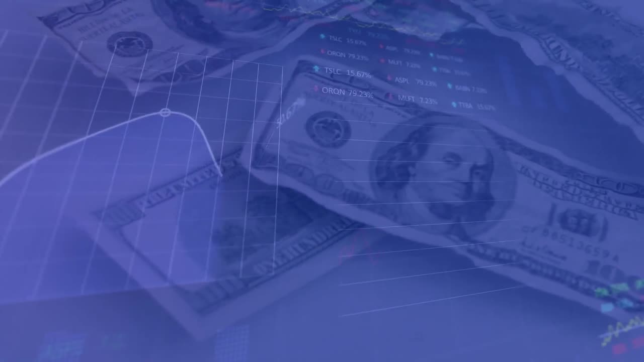 Animation of data processing over banknotes